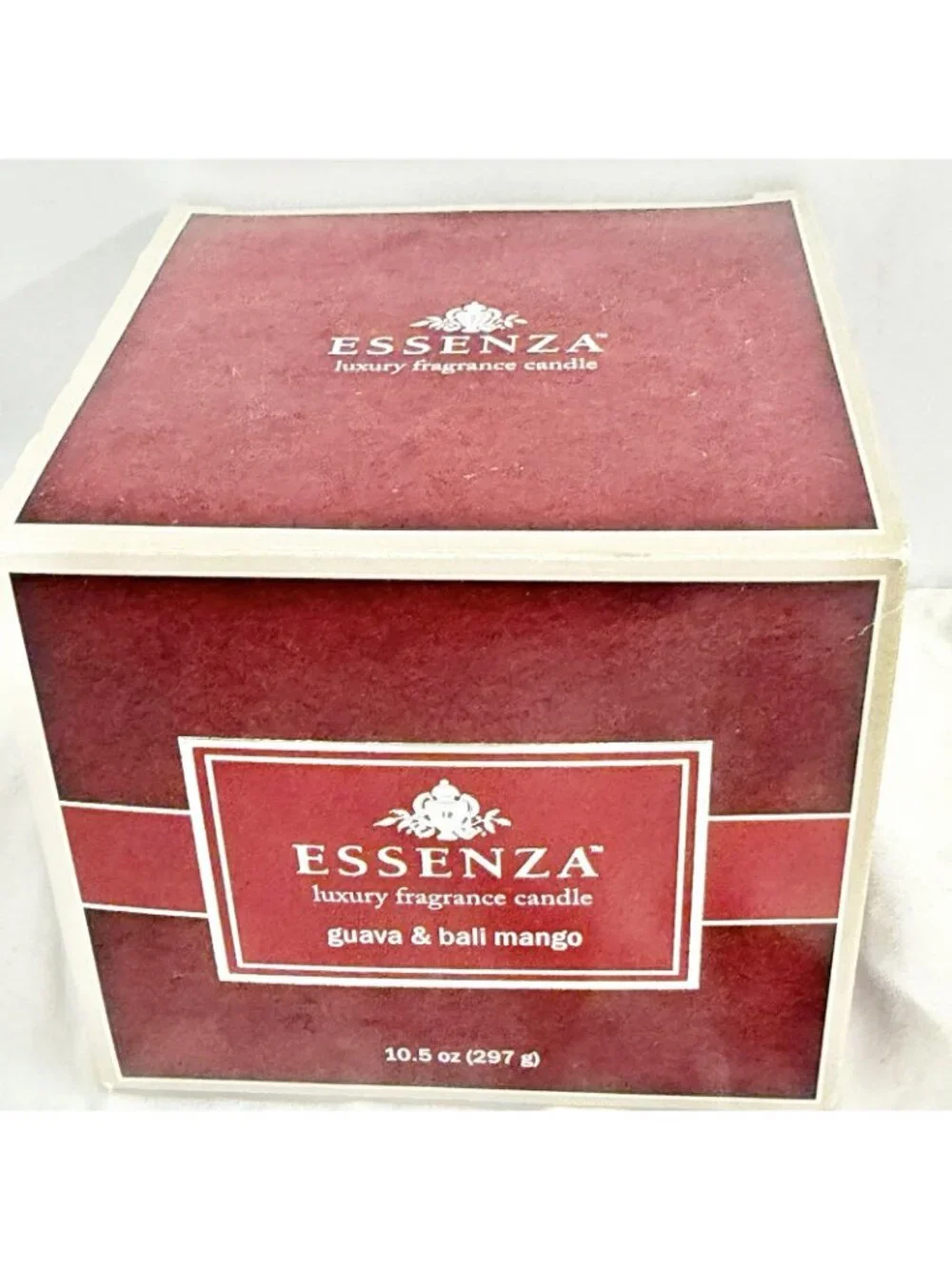 Essenza Luxury Fragrance Candle New Guava & Bali Mango 10.5 Oz Red Jar